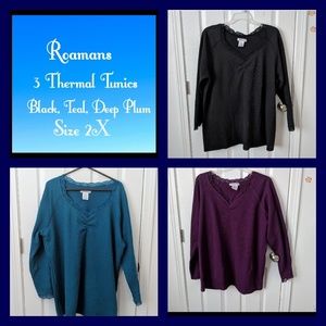 THREE Roamans Long Sleeve Waffle Knit Tunic Tops